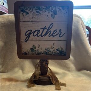 Rustic Brown Gather Sign with Greenery